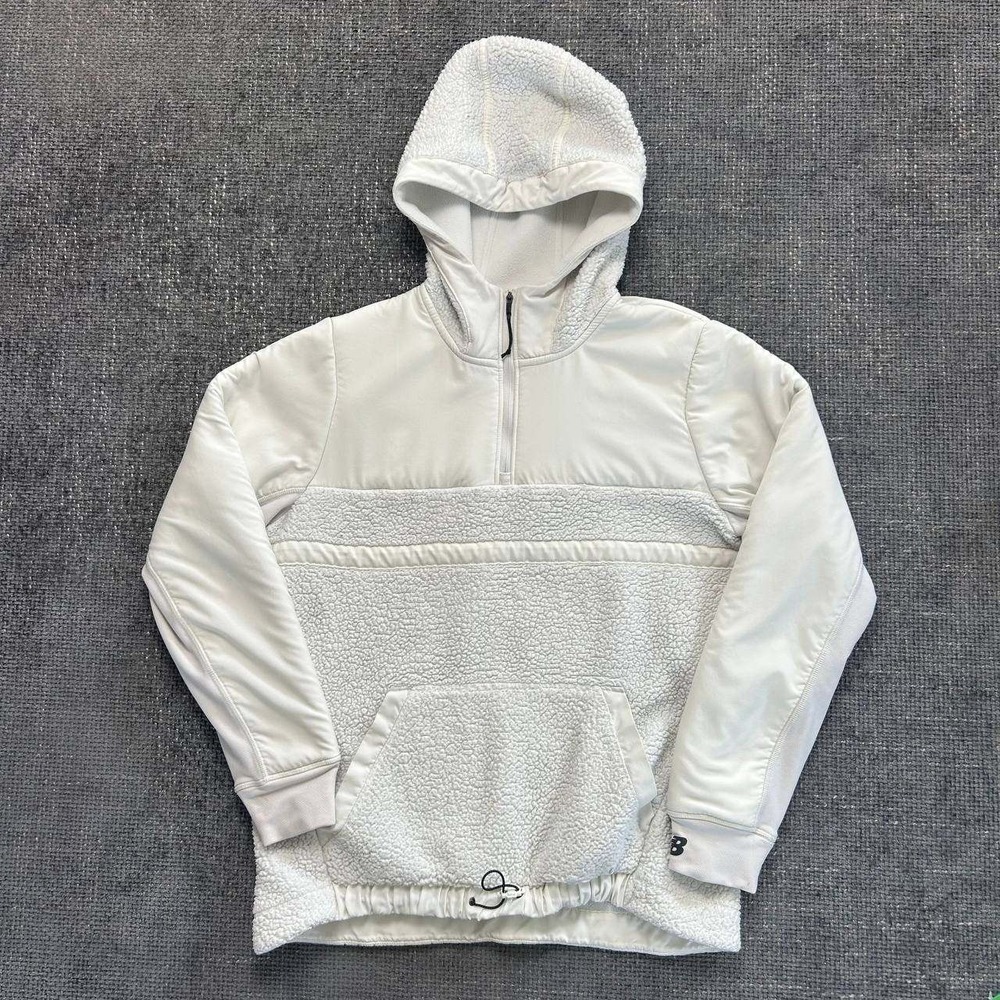 New Balance Sherpa Fleece Hoodie Womens Medium Cream Mixed Media‎ Pullover